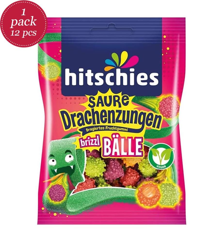 12 Hitschies saure Drachenzungen brizzl Bälle Beutel - 100g