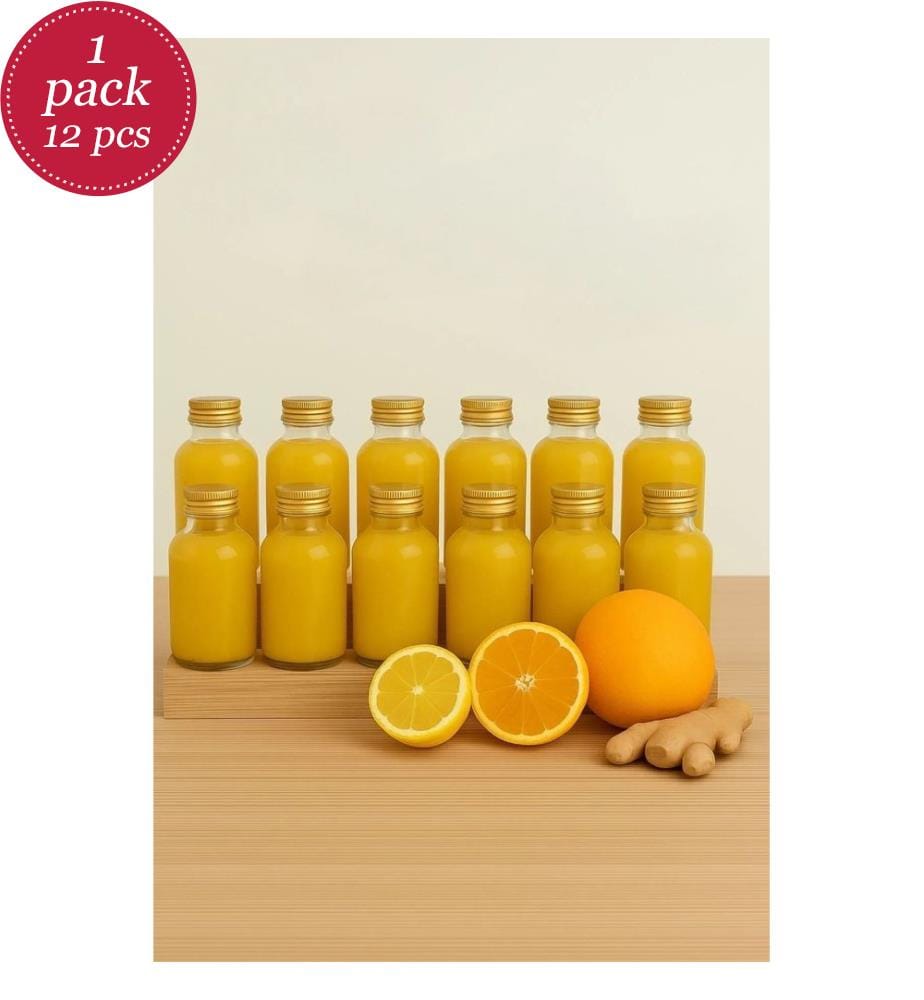 Set of 12 Glass Bottles - Clear and Gold
