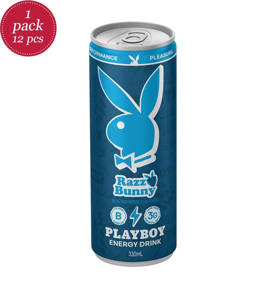 Pack of 12 Playboy Energy Drink Razz Bunny Dose - 330ml