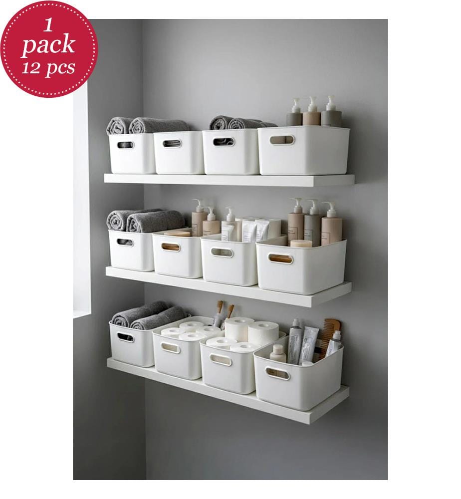 Lot de boîtes de rangement (12 pièces) - Blanc