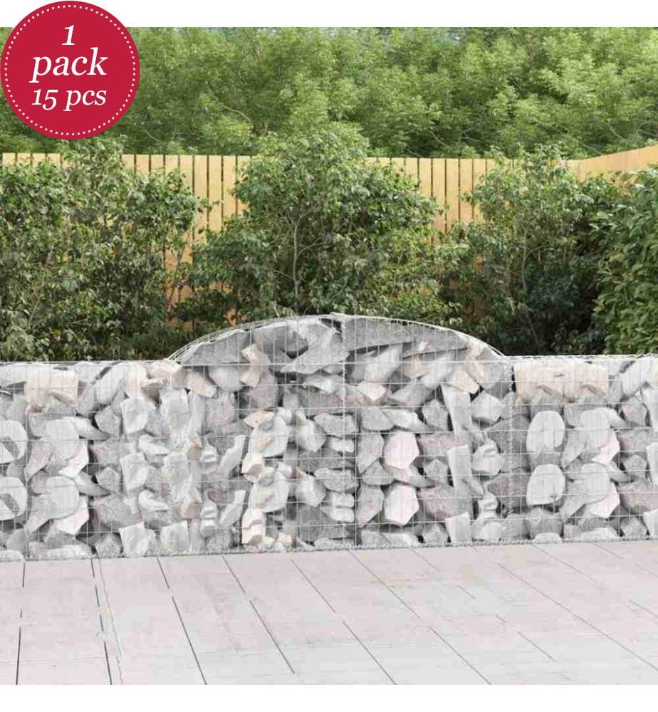 Gabionen mit Hochbogen 15 Stk. 300x30x80/100cm Verzinktes Eisen