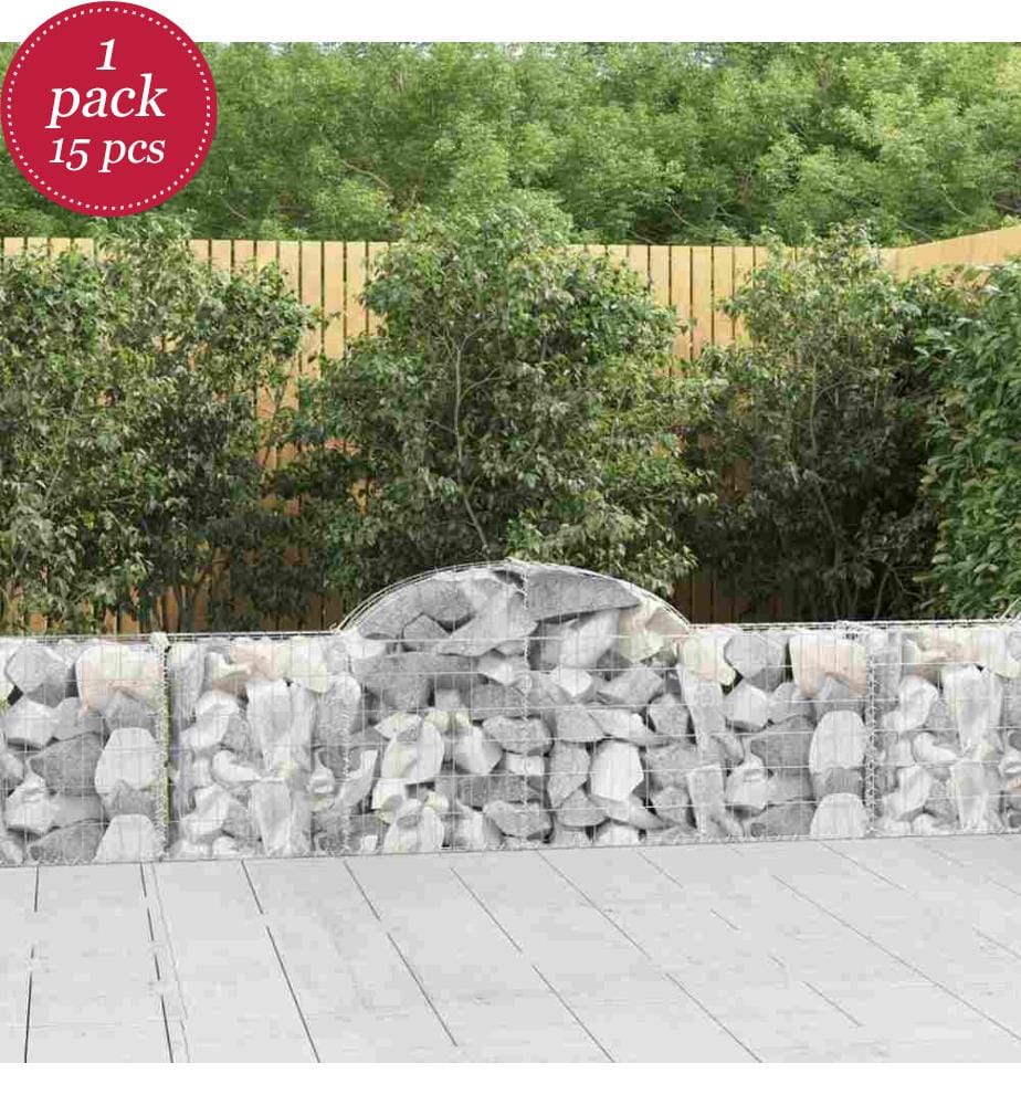 Gabionen mit Hochbogen 15 Stk. 200x30x60/80 cm Verzinktes Eisen