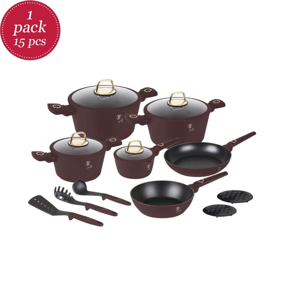 15-piece cookware set, Leonardo Collection - Matt Bordeaux