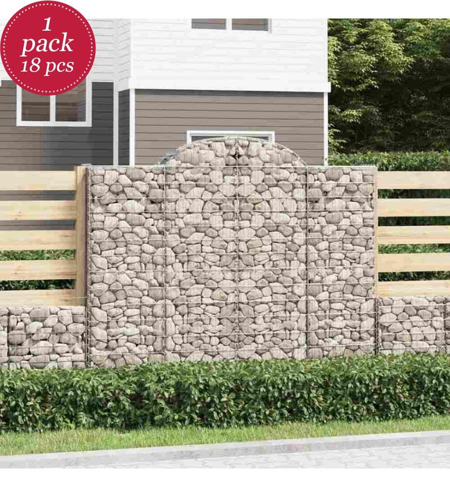 Gabionen mit Hochbogen 18Stk. 200x50x160/180cm Verzinktes Eisen