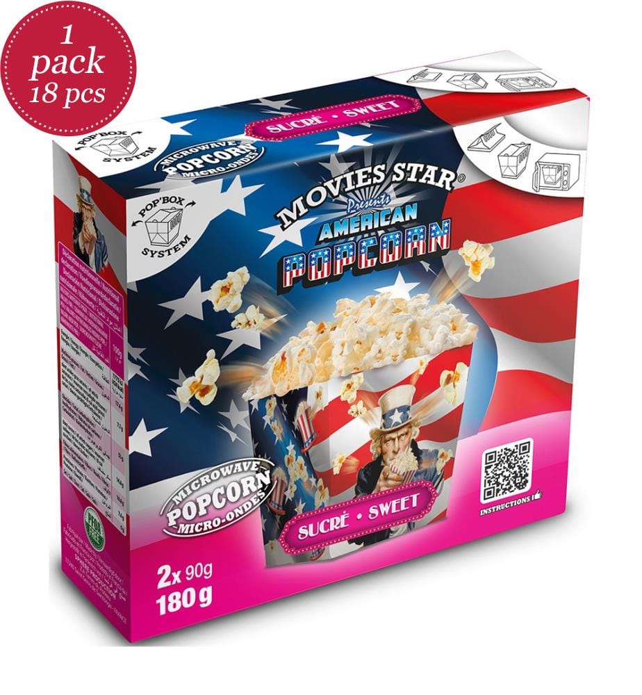 18x Movies Star Pop Up Box Mikrowellen Popcorn Zucker - 2x90g