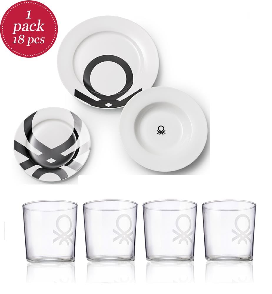 Service de Table 18 Pièces avec 4 Verres