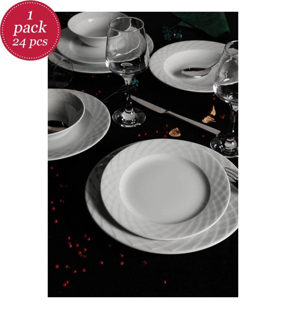 Dinner Set, 24 Pieces, White, Porcelain