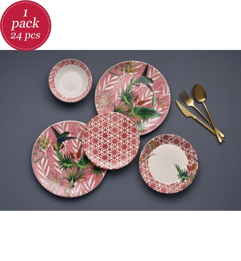 24 Piece Ceramic Dinner Service - Red