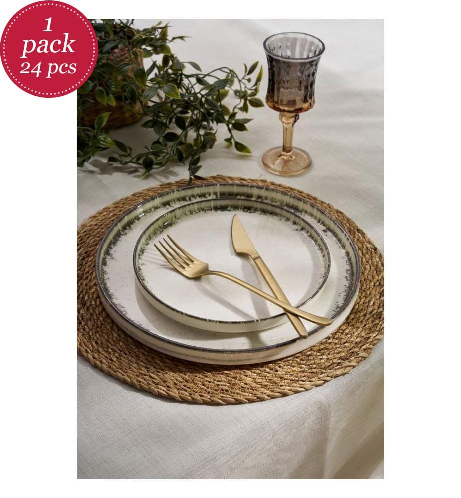 Service de Table 24 Pièces en Porcelaine - Blanc et Brun