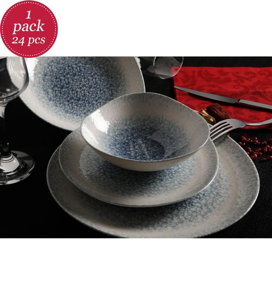 Service de Table 24 Pièces en Porcelaine - Bleu et Blanc