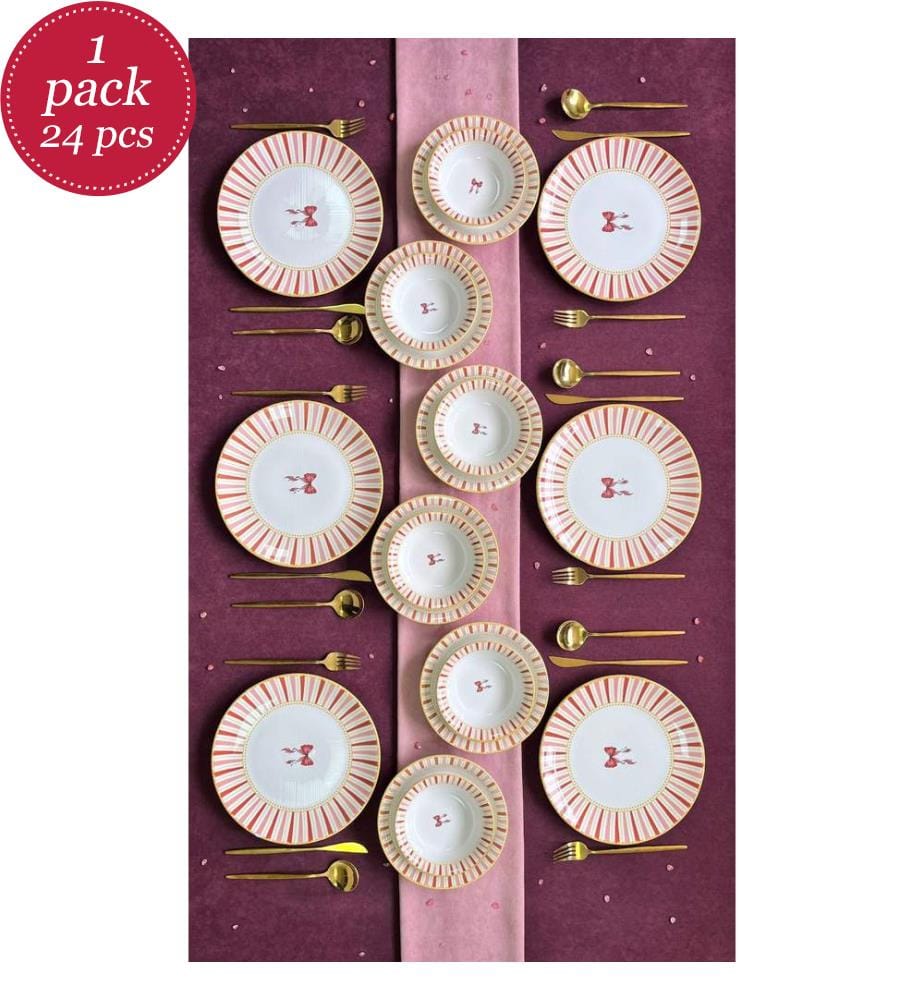 Tischservice (24-teilig) – Weiss, Gelb, Rot, Rosa  