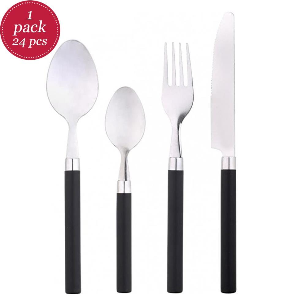 Ensemble de couverts 24 pièces en acier inoxydable, noir joyeux