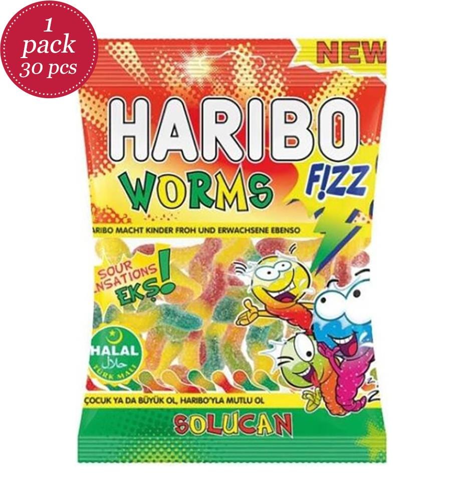 30 x Haribo HALAL Acidulated Worm candies - 80g
