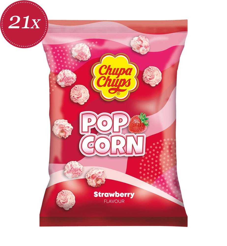 Lot de 21 Chupa Chups Popcorn Fraise - 30g