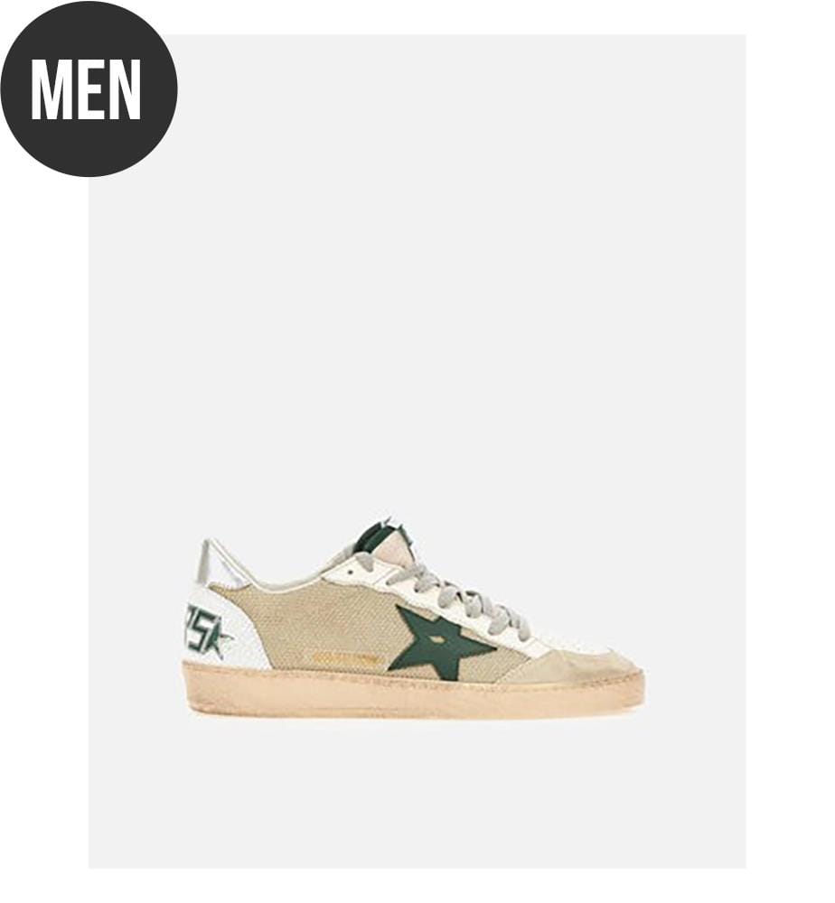 Ball Star Sneakers - Weisser Milchmarmor & Grün & Silber Weiss