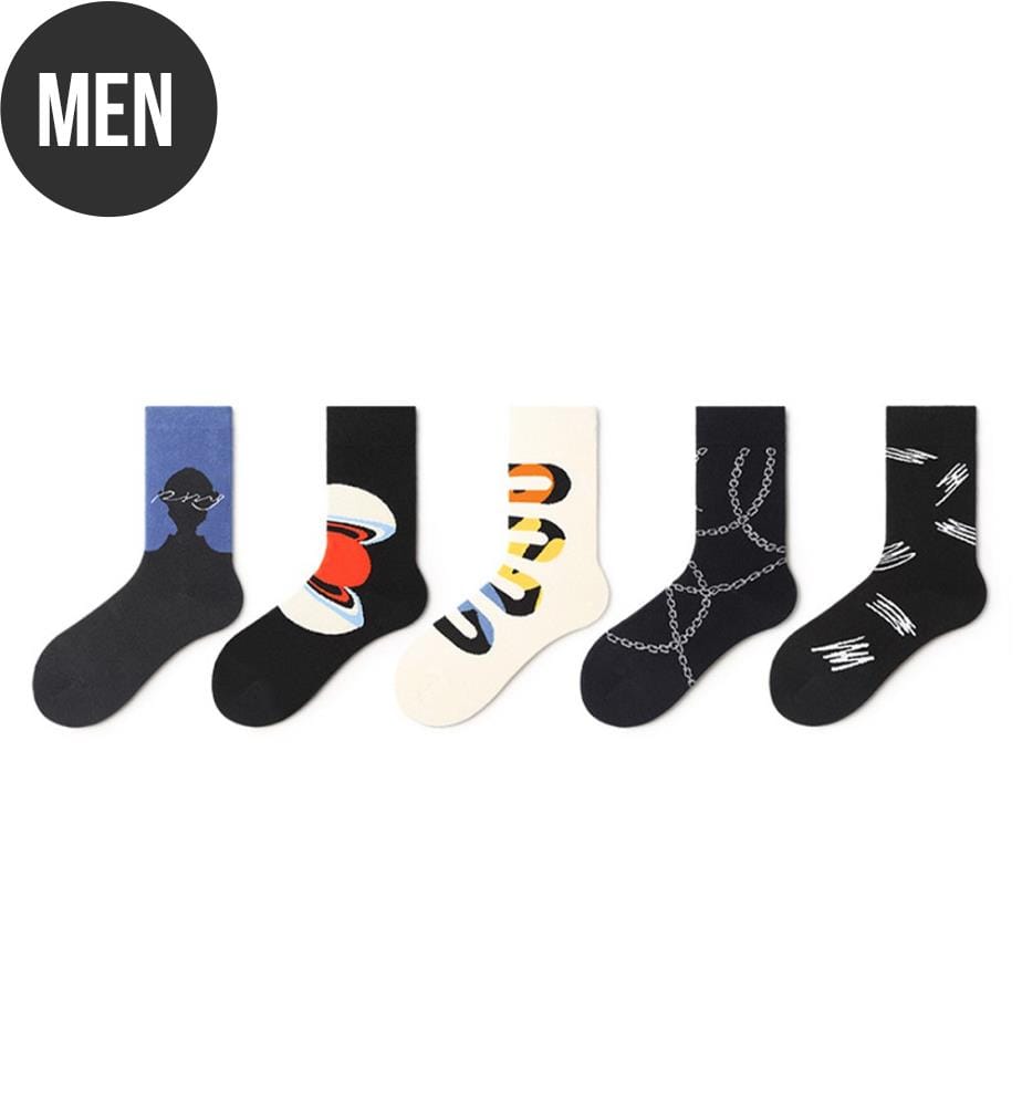 Dark Chain Abstract Art Mid-Calf Socken - 5-Paar All-Season Crew Set