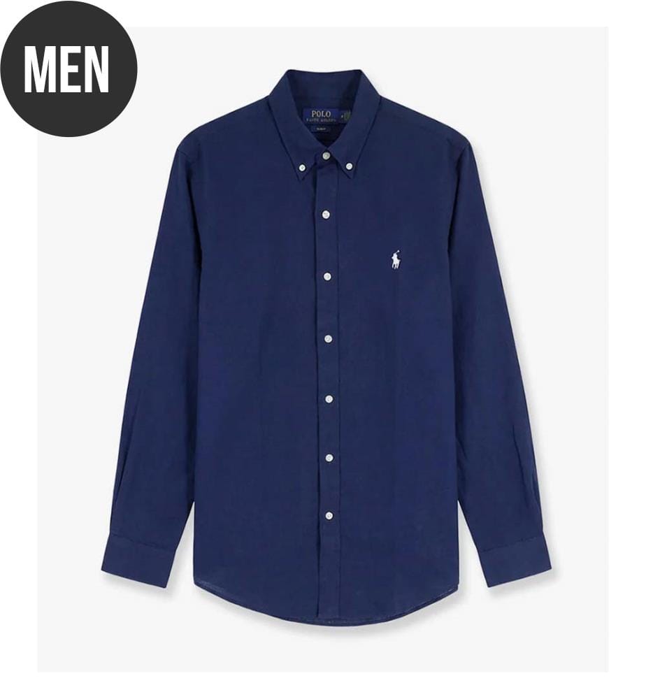 Linen shirt with embroidered logo on the front - Blue