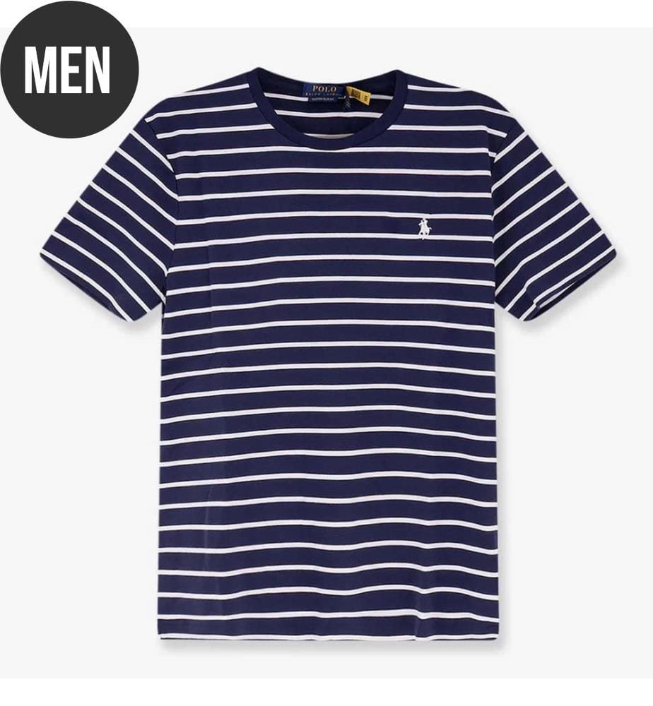 Baumwoll-T-Shirt mit gestreiftem Muster - Blau