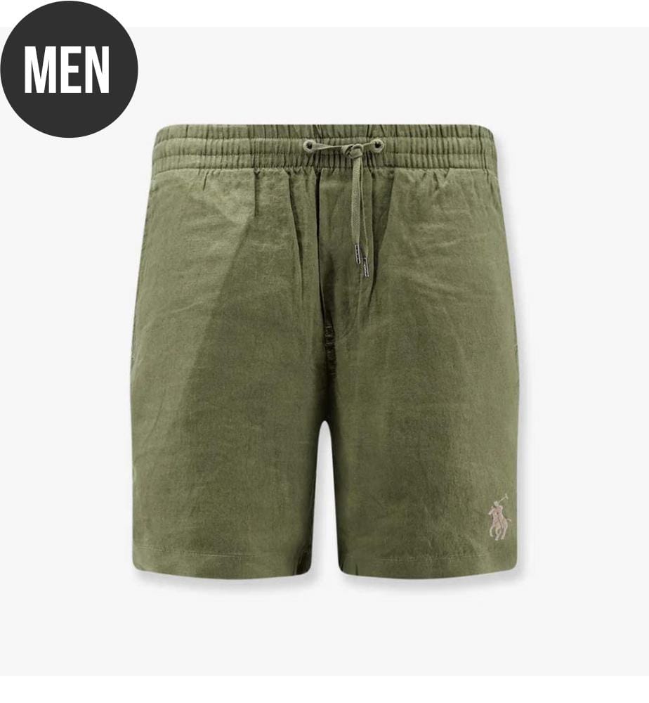 Linen Shorts with Embroidered Logo - Garden Trail
