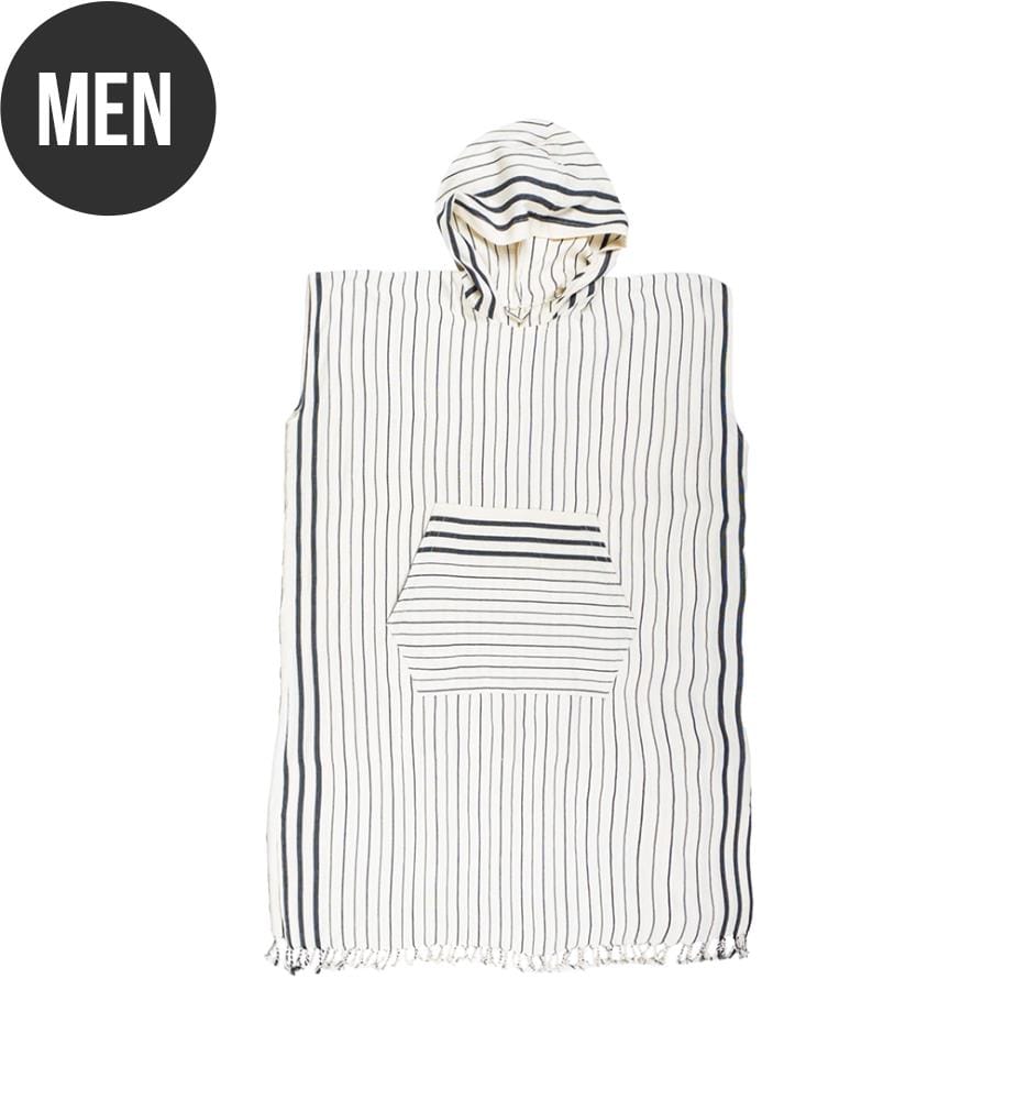 Herren Baumwoll Strandponcho mit Kapuze 110x85 cm - Beige – Schwarz