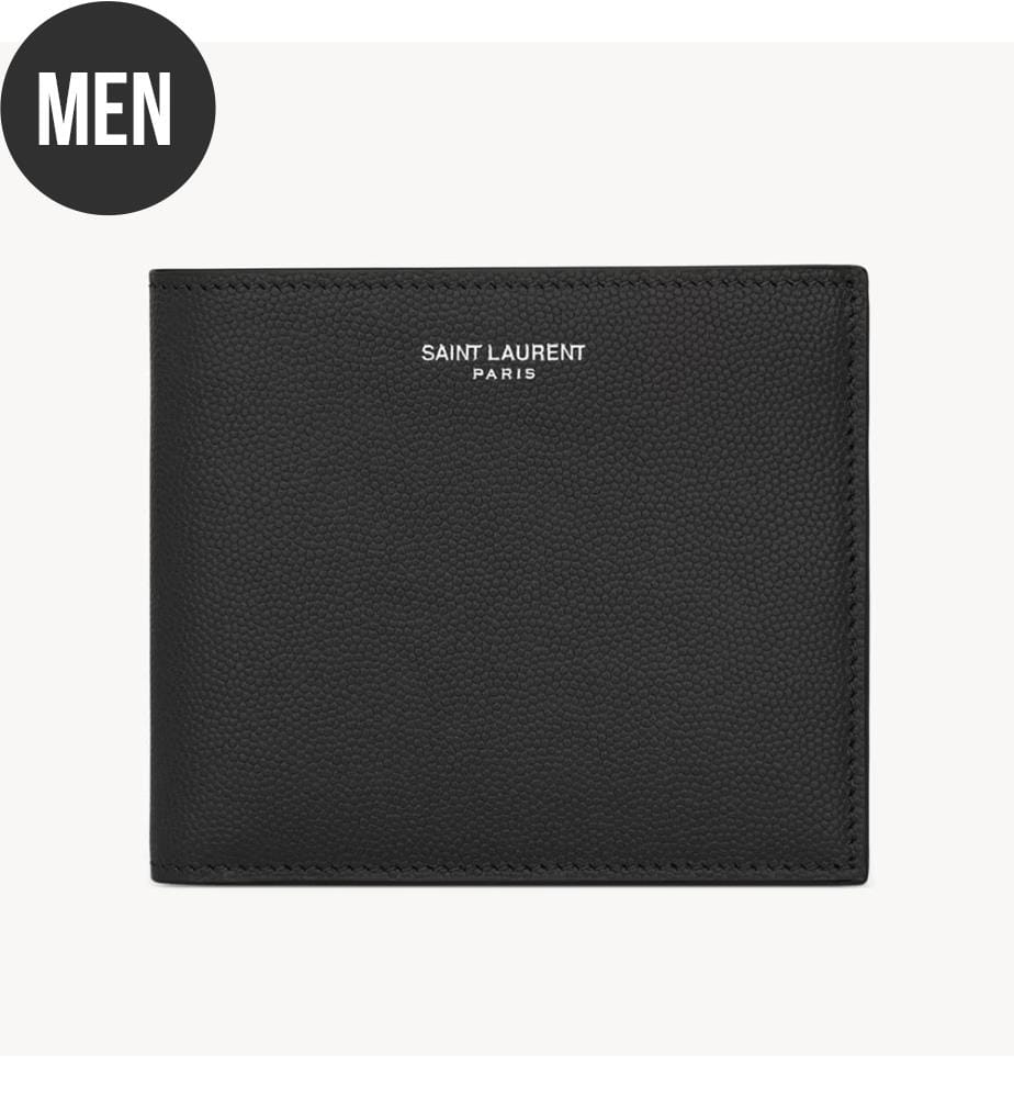 East/West Saint Laurent Brieftasche aus genarbtem Leder - Schwarz