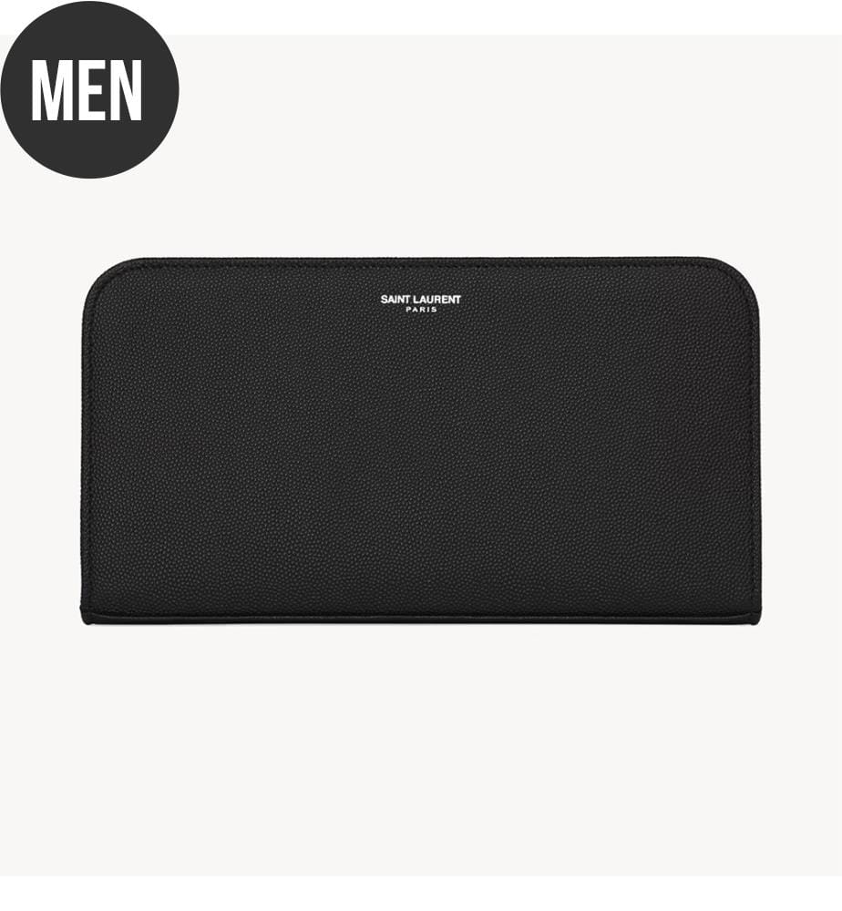 Saint Laurent Zip Brieftasche aus geprägtem, genarbtem Leder - Schwarz
