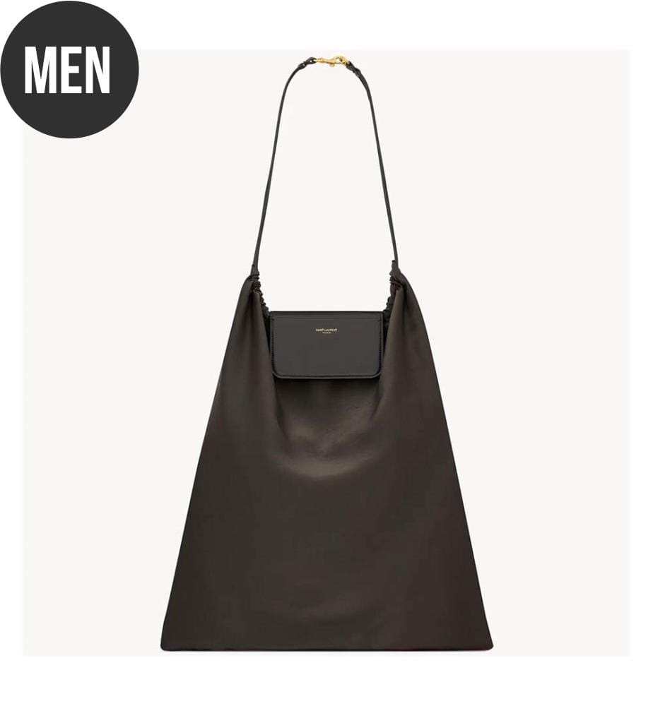 Pochette pieghevole in raso, seta e pelle - Nero