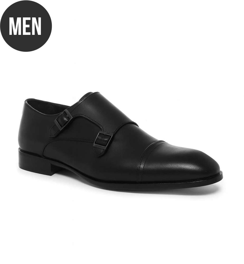 Leder-Monkstrap - Schwarz