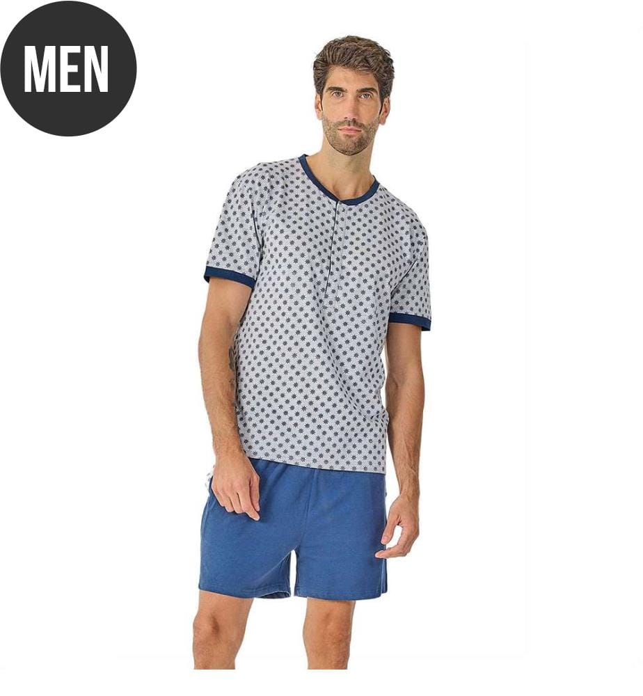 Short Sleeve Summer Pyjamas - Grey and Navy