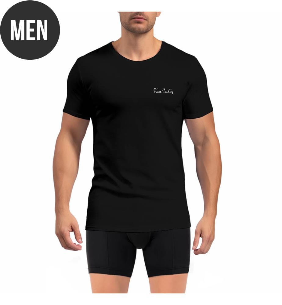 Men's round-neck T-shirt with signature embroidery on chest - Black
