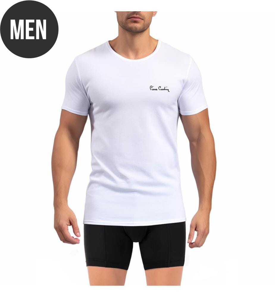 Men's round-neck T-shirt with signature embroidery on chest - White
