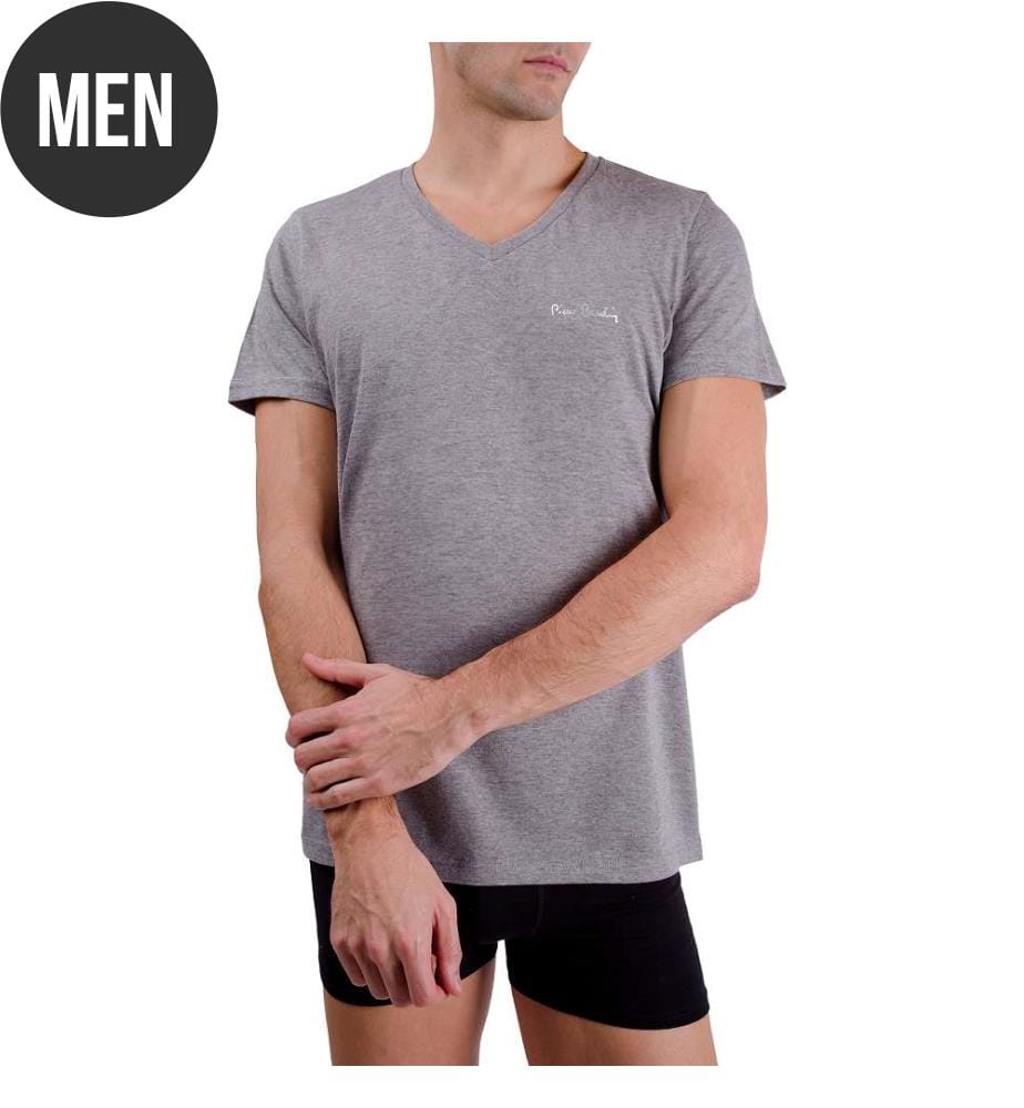 V-neck T-Shirt with embroidery on chest - Grey