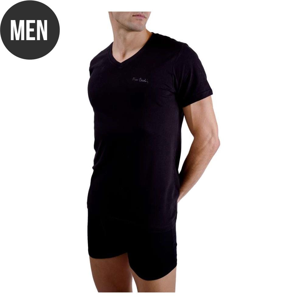 V-neck T-Shirt with embroidery on chest - Black