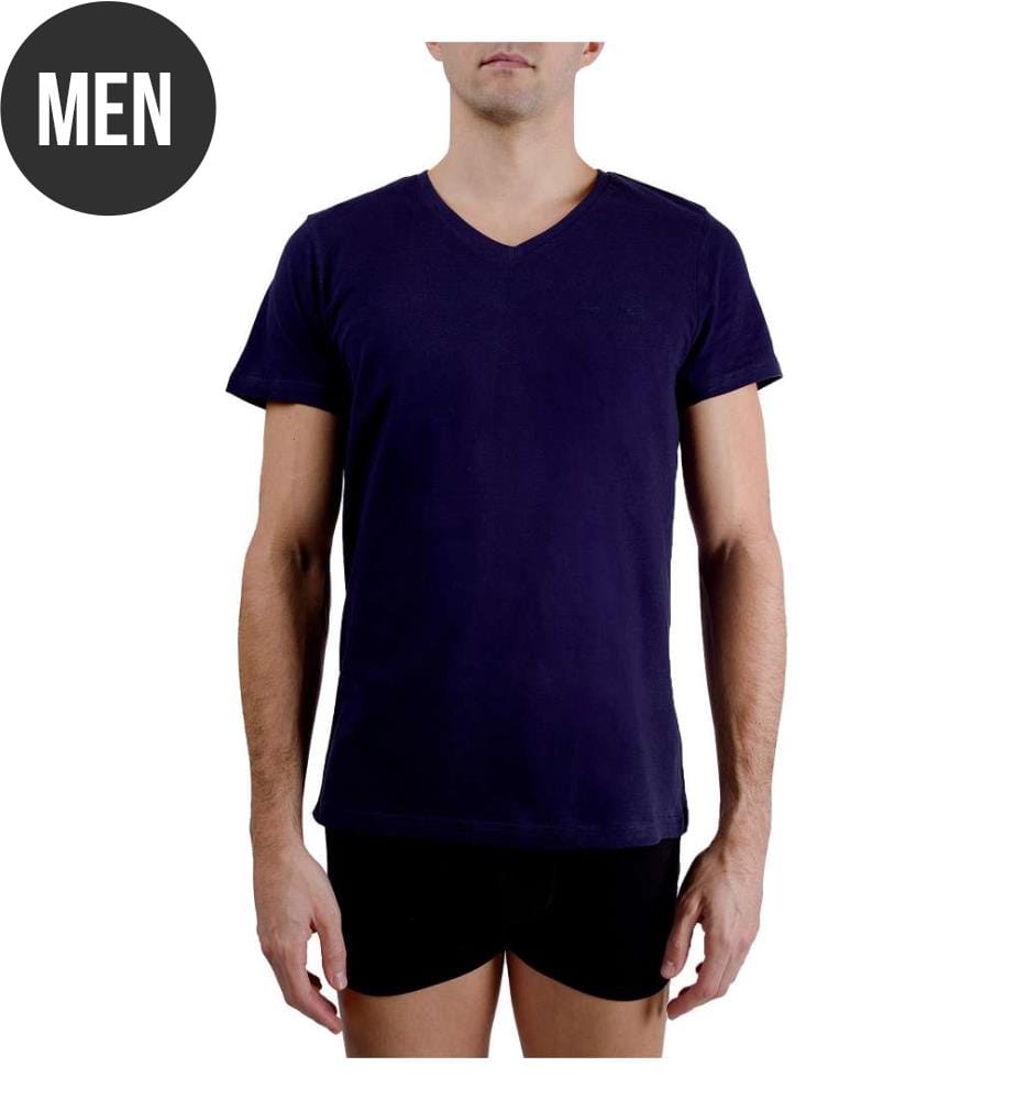 V-neck T-Shirt with embroidery on chest - Navy blue