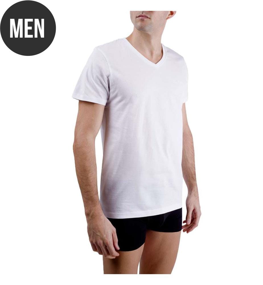 V-neck T-Shirt with embroidery on chest - White