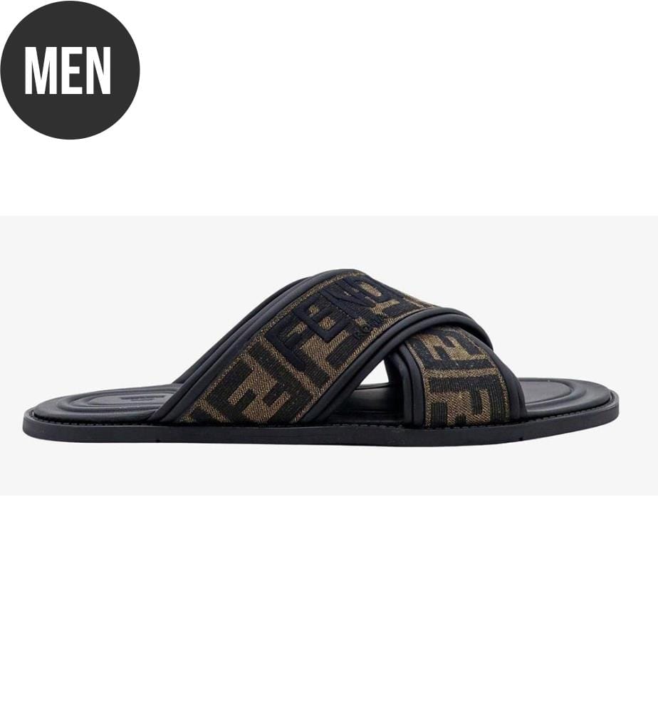 Mules en tissu jacquard FF - Noir et Marron