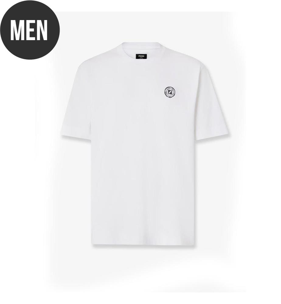 Baumwoll-T-Shirt mit „FF“-Stickerei – Weiss