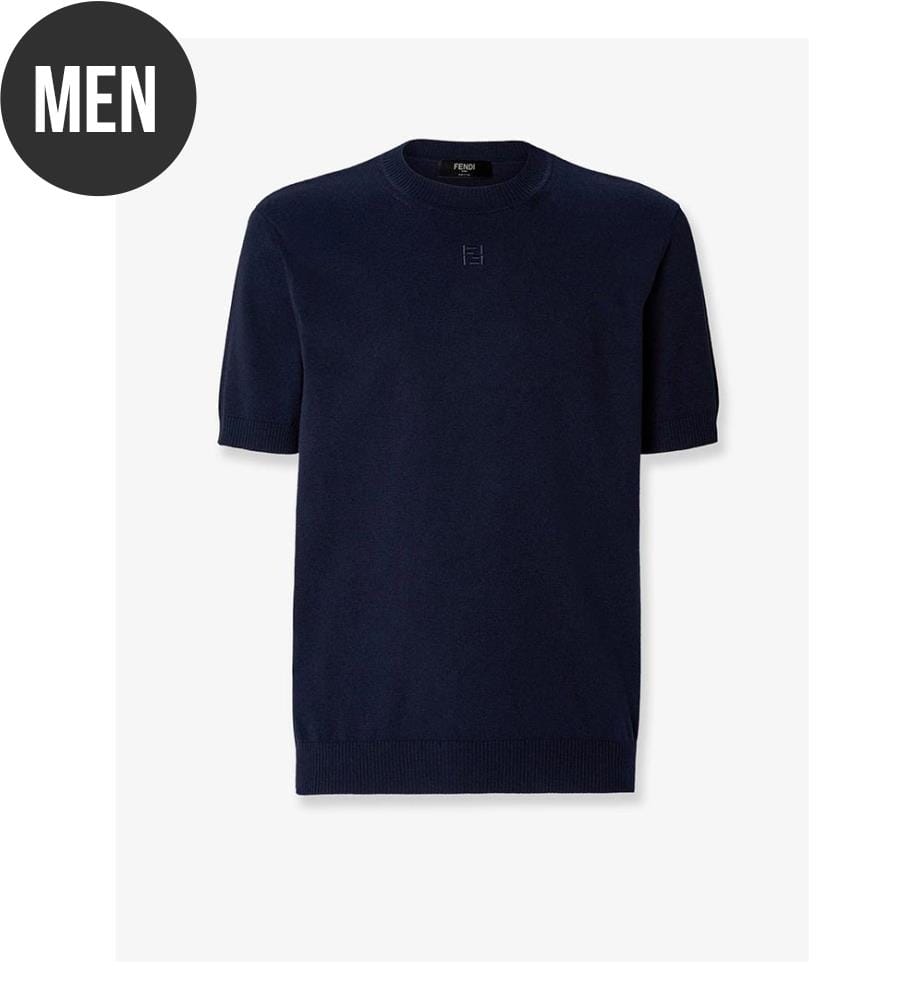 T-shirt en coton et cachemire - Bleu