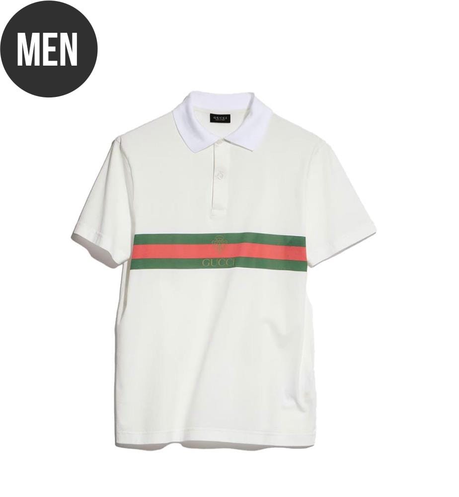 Polo en coton avec bande Web - Blanc