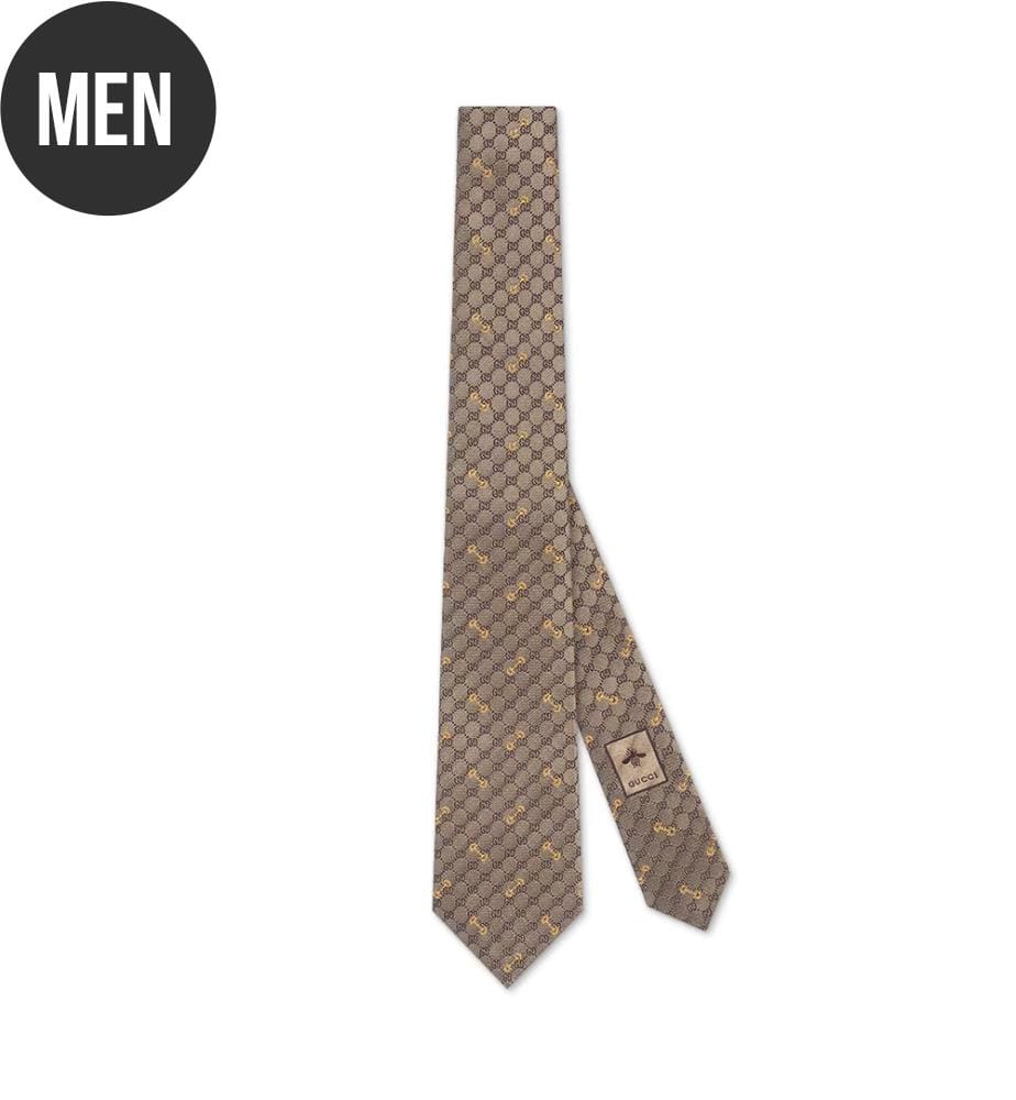 Cravate en soie jacquard  - Marron et camel