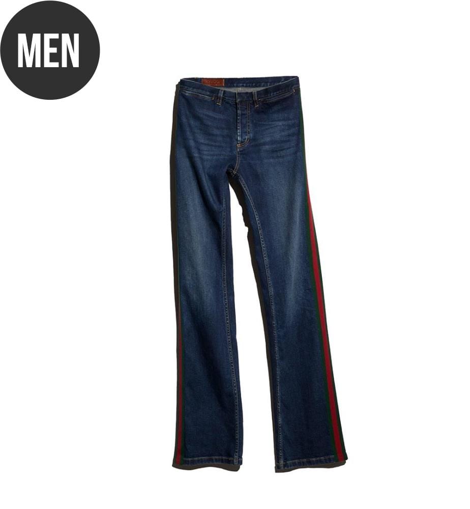 Pantalon en denim avec bande Web - Bleu