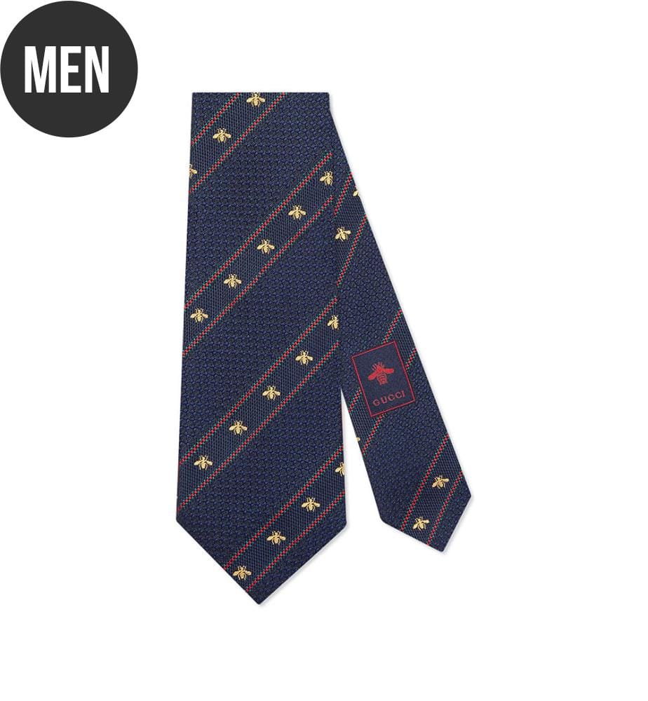 Cravate en soie jacquard abeille et Web - Bleu et rouge