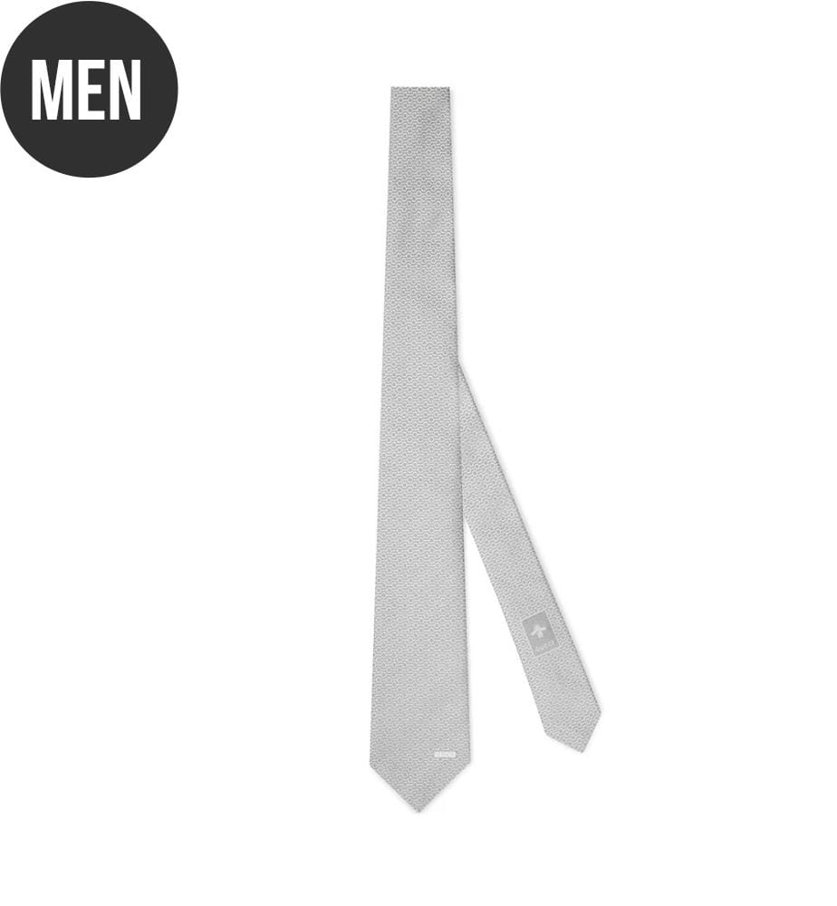 Horsebit Jacquard Silk Tie - Pearl