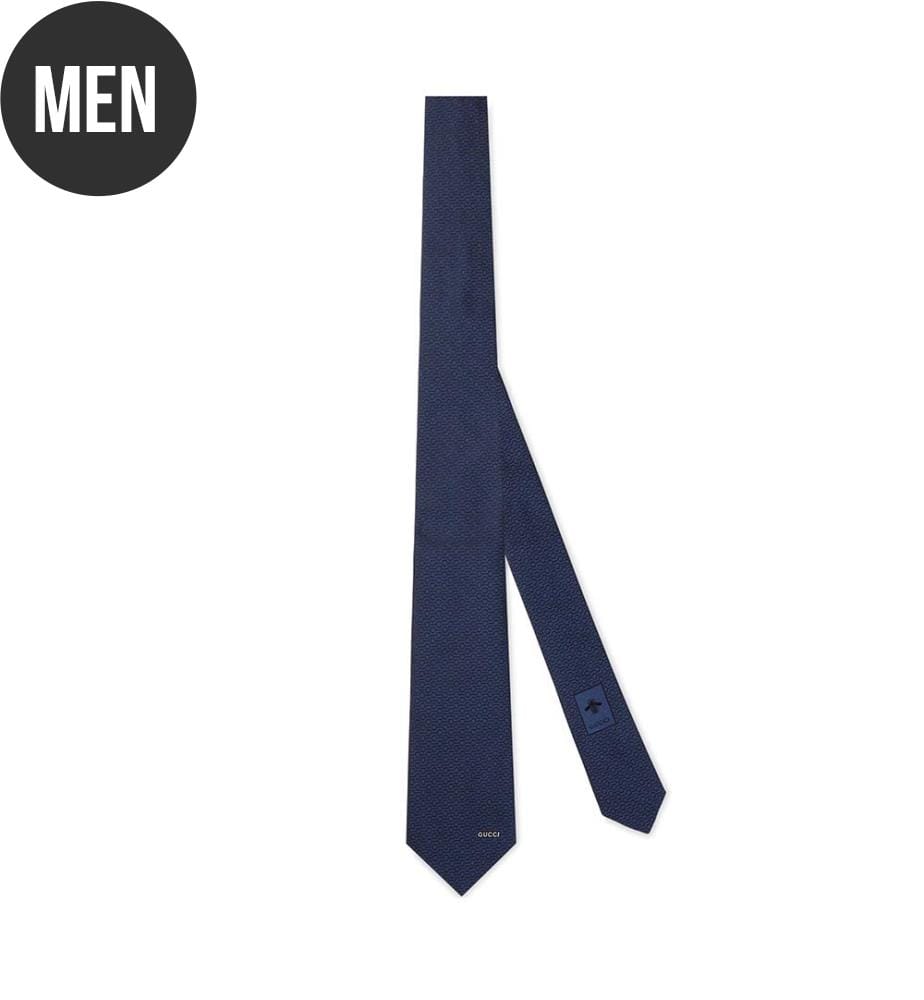 Cravate en soie jacquard Horsebit - Bleu marine