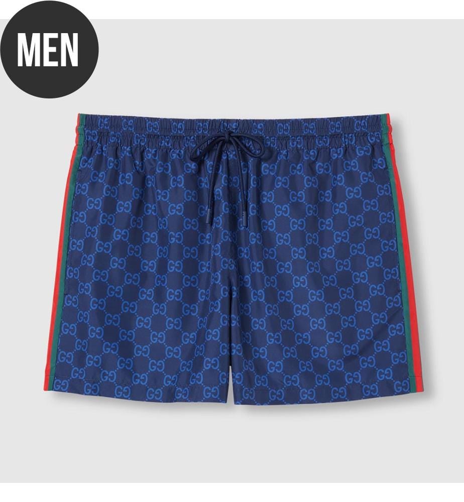 Bedruckte Tech-Badeshorts aus Popeline - Navy