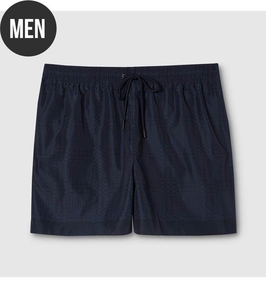 Bedruckte Schwimmshorts aus technischer Popeline - Blu Navy Blu Royal