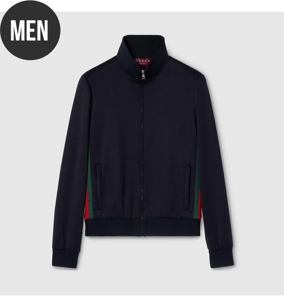 Veste technique zippée en jersey avec toile - Mélange d'encre