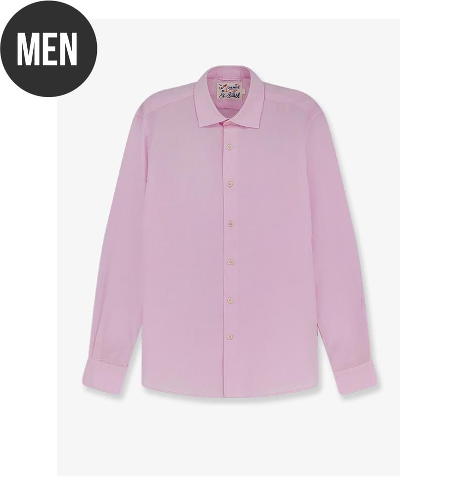 Chemise en coton avec logo brodé sur le devant - Rose