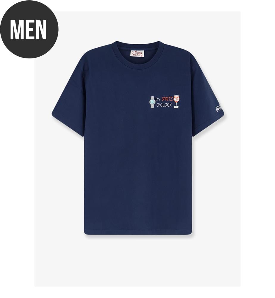 T-shirt en coton Portofino avec logo brodé sur le devant - Bleu