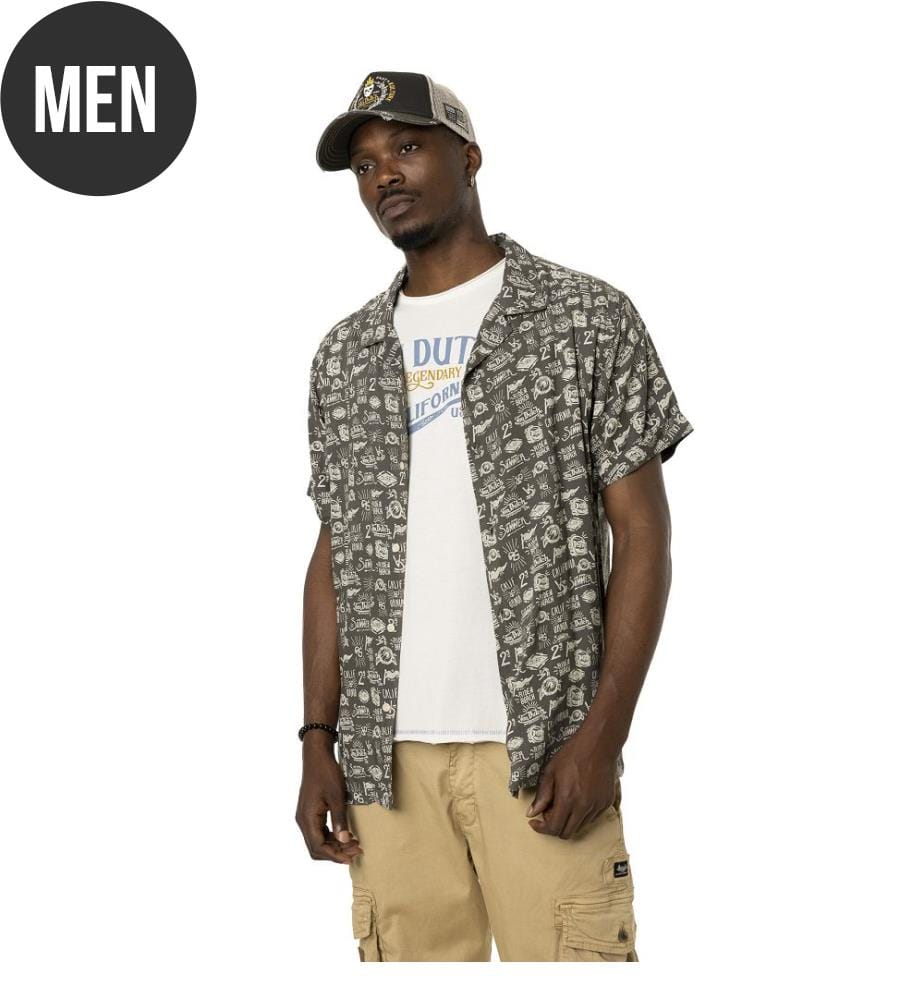 Hemd mit Blumenmuster - Khaki und Weiss